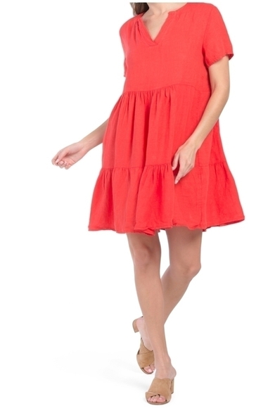𝅺Francesca Bettini linen Notch Neck Tiered Dress - Picture 1 of 6